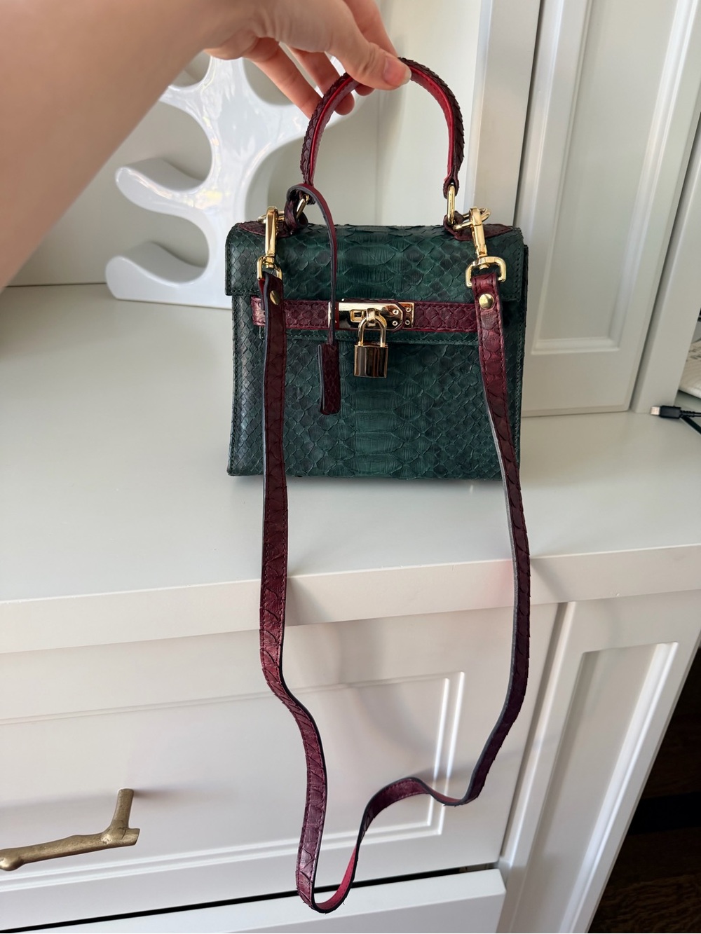 IMPERIO CLANDESTINO Luna Mini Green & Burgundy Python Leather Purse $900 Retail - Picture 11 of 16